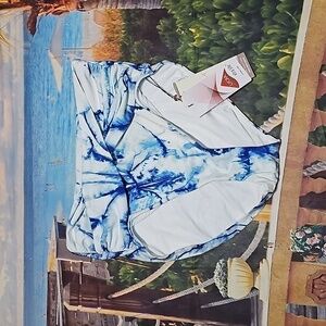 Calia Swim Bottoms Size XS White Blue‎ High Rise Twist Front NWT
